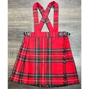 O'Neil of Dublin Red Tartan Plaid Wool Blend Kilt Jumper Size 22 Age 4/5